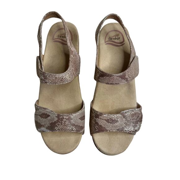 DANSKO Women's 39 US 8 Sonnet Sandal Metallic Gold Tan Animal Print Clog Shoe - Picture 13 of 13